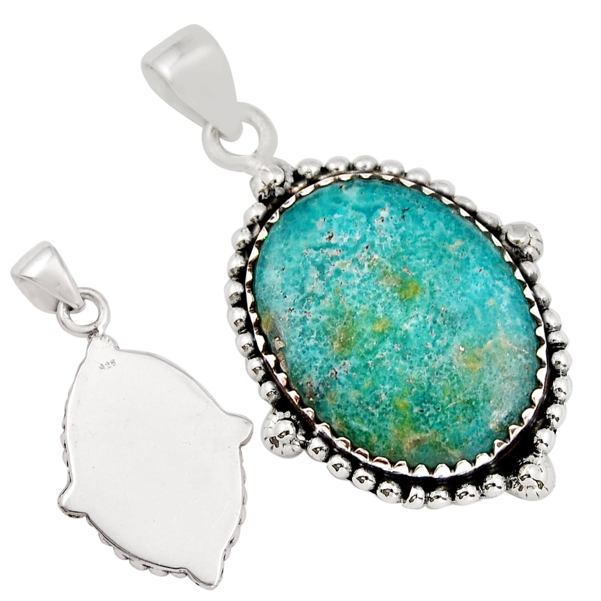 natural green kingman turquoise oval silver pendant