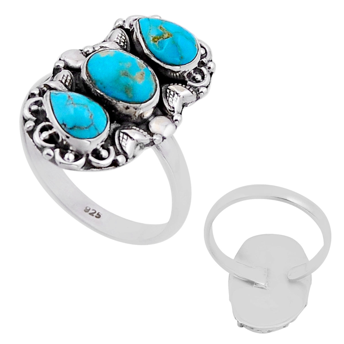 Back closed Arizona MOJAVE turquoise 925 silver adjustable ring size 9