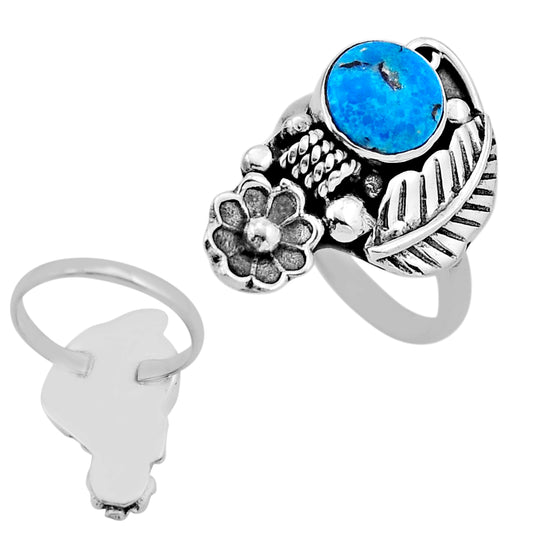 Arizona Mojave turquoise silver flower with leaf ring size 7