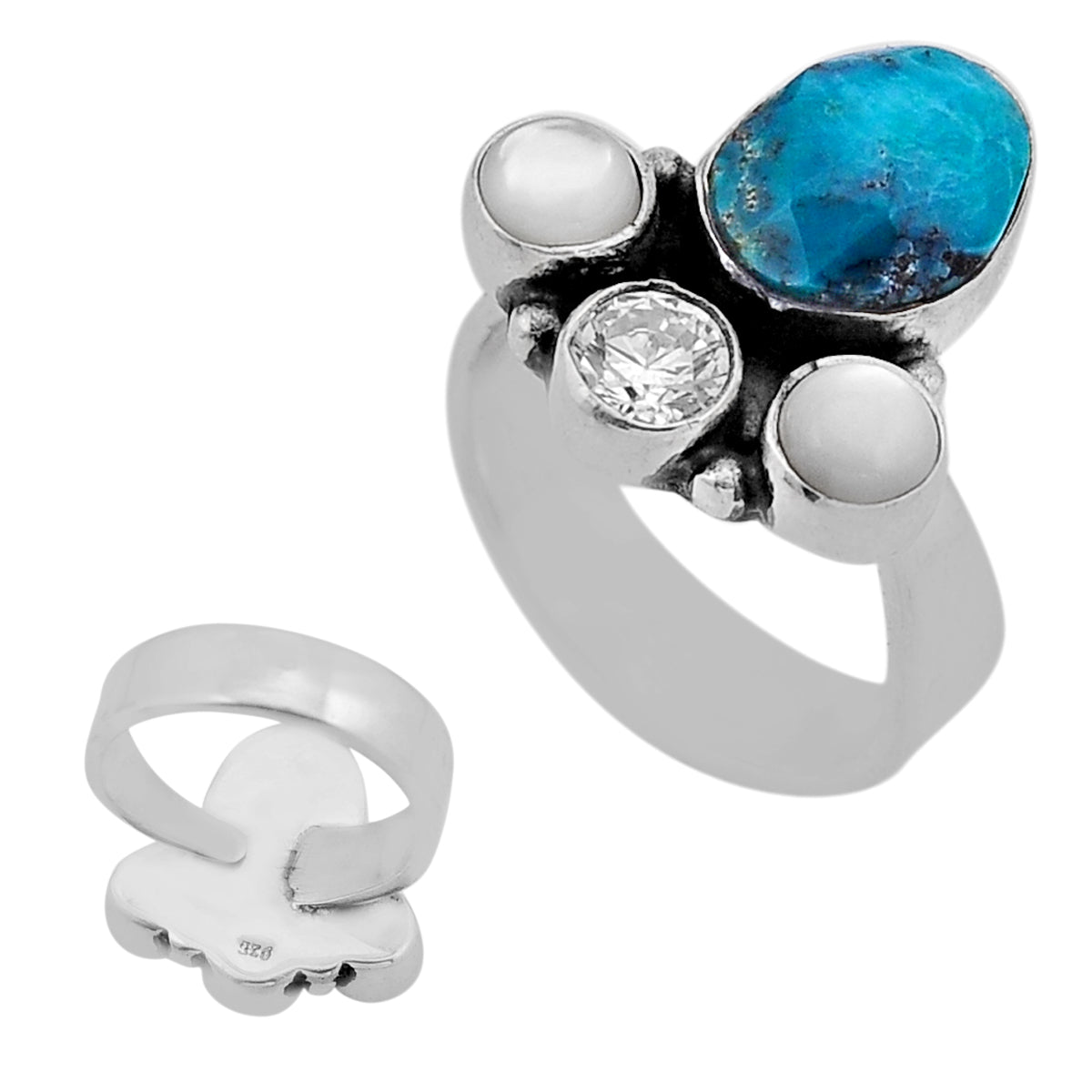 Arizona MOJAVE turquoise topaz pearl 925 silver ring size 7