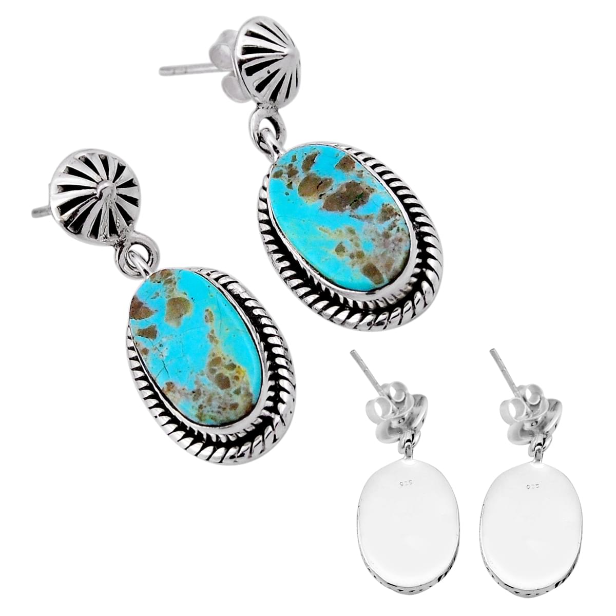 blue arizona mohave turquoise silver dangle earrings