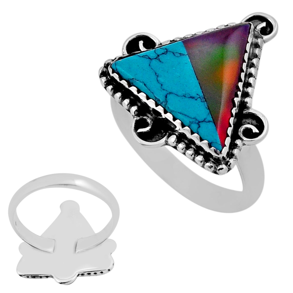 blue green strip opal 925 sterling silver ring size 9