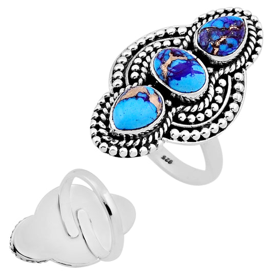 copper turquoise 925 silver adjustable ring