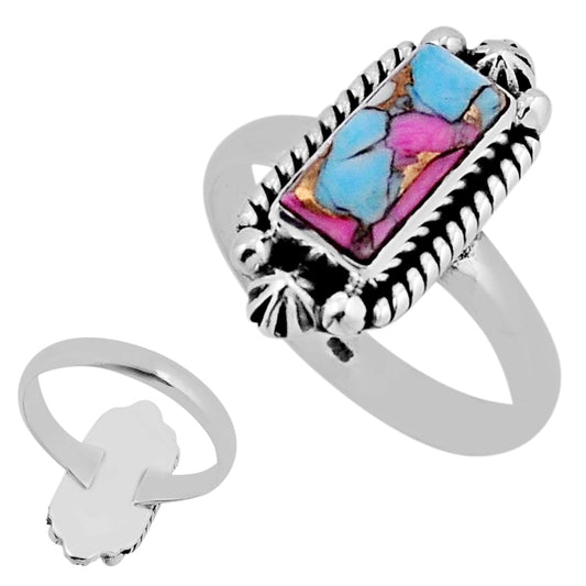 cotton candy turquoise baguette silver ring size 8