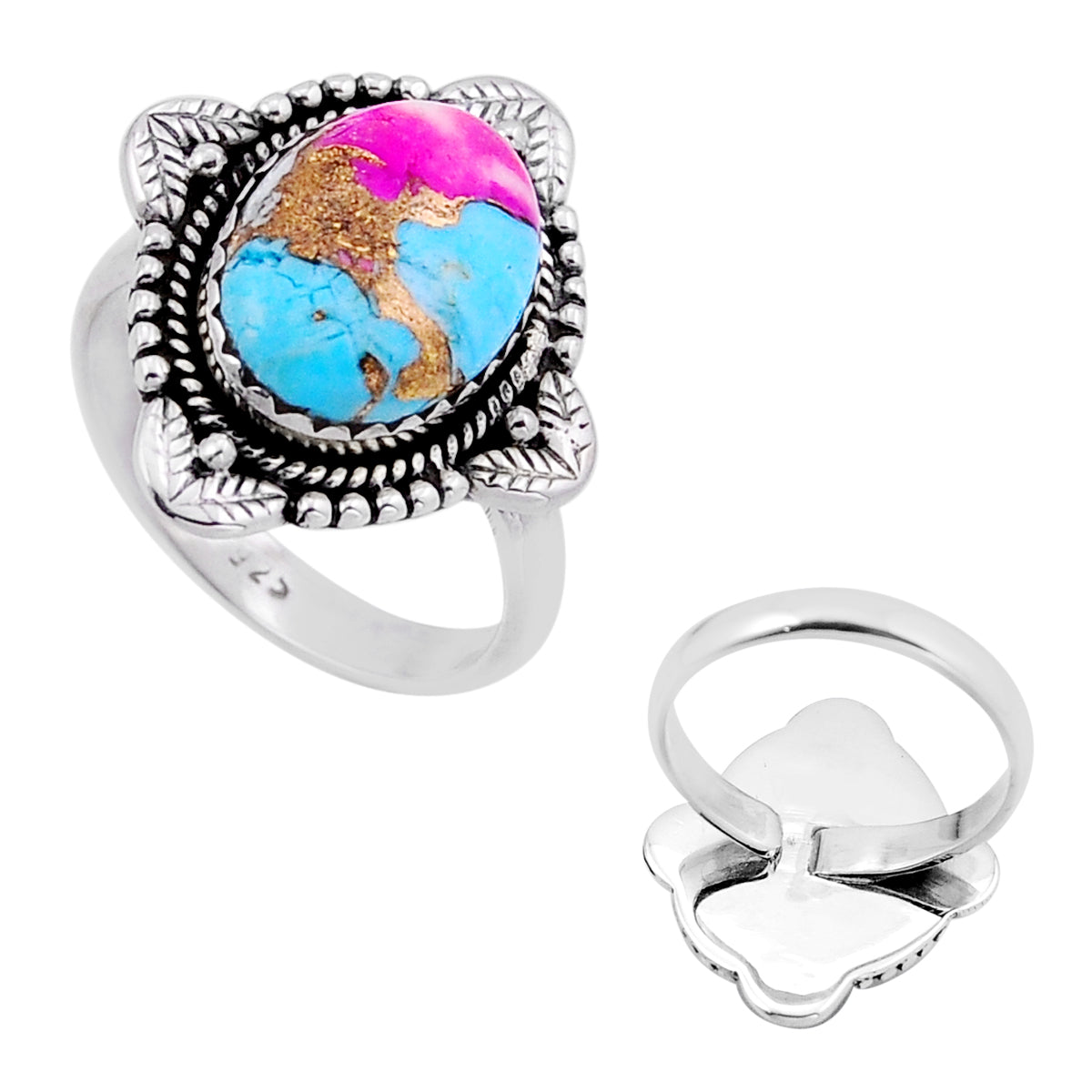 cotton candy turquoise silver adjustable ring size 8