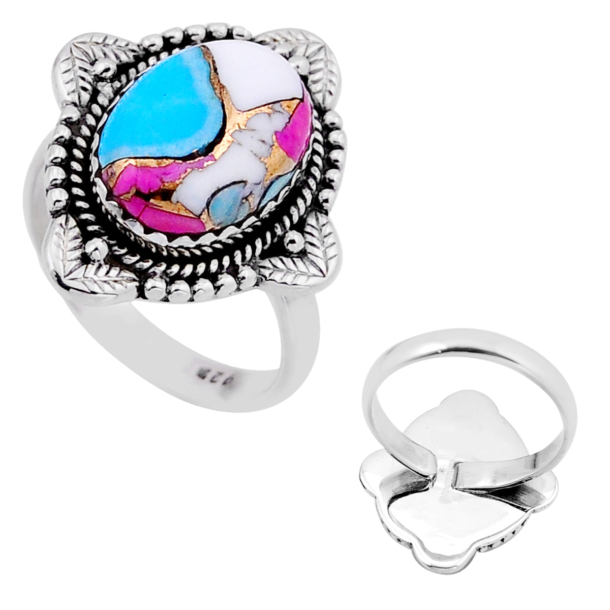 cotton candy turquoise silver adjustable ring