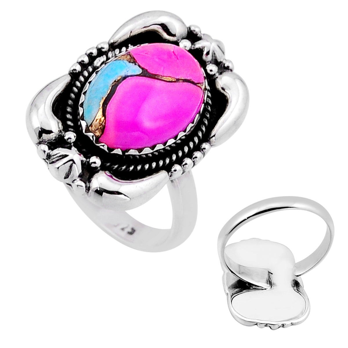 cotton candy turquoise silver adjustable ring