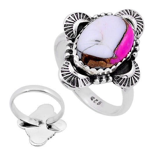 cotton candy turquoise silver adjustable ring