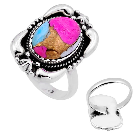 cotton candy turquoise silver adjustable ring