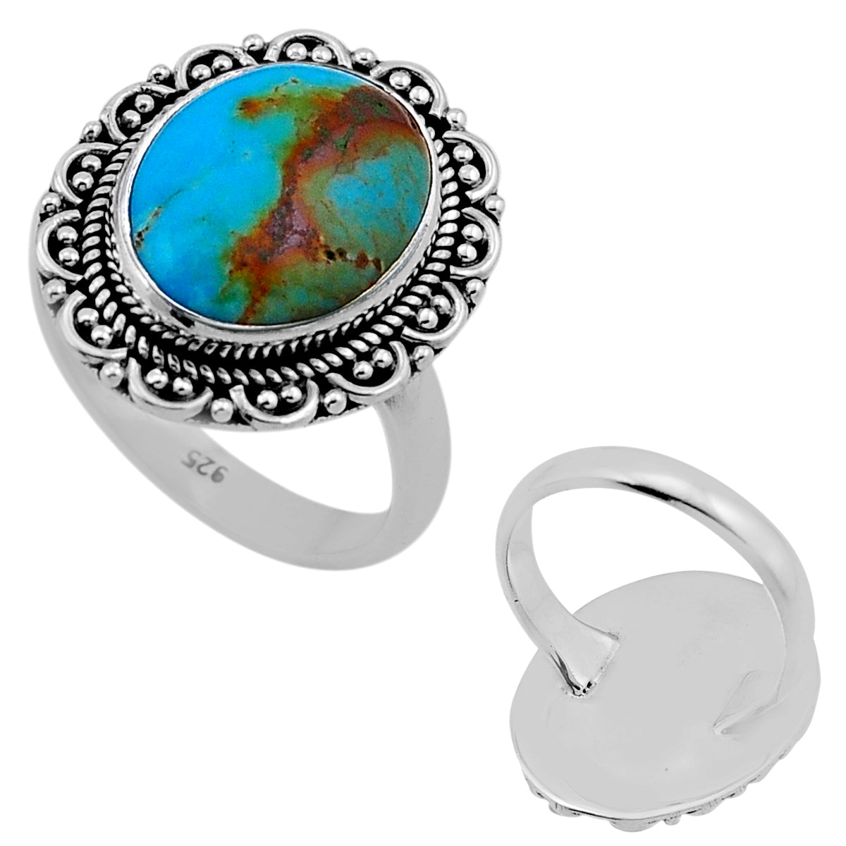 green Arizona turquoise 925 silver ring size 7