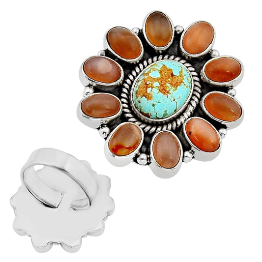 kingman turquoise moonstone 925 silver ring size 8 (adjustable)