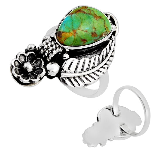 size 7.5 turquoise silver flower leaf ring