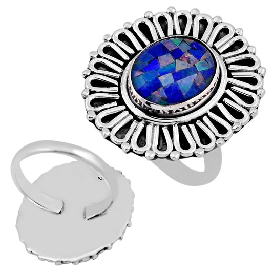 natural Australian opal triplet silver ring size 9