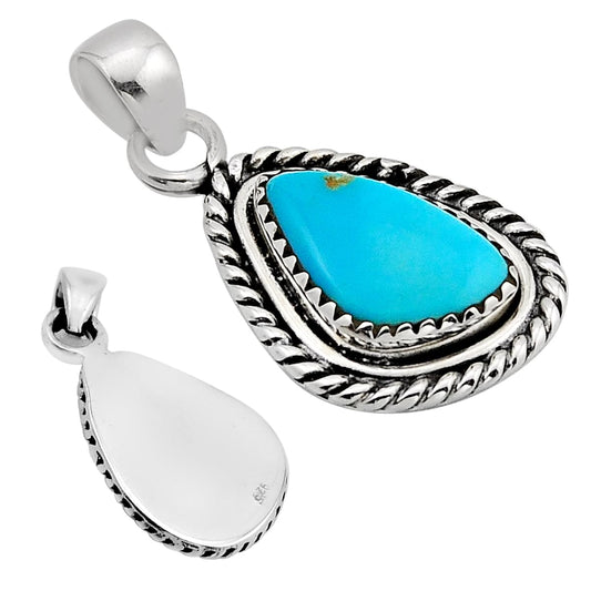 6.04cts back closed natural blue kingman turquoise 925 silver pendant