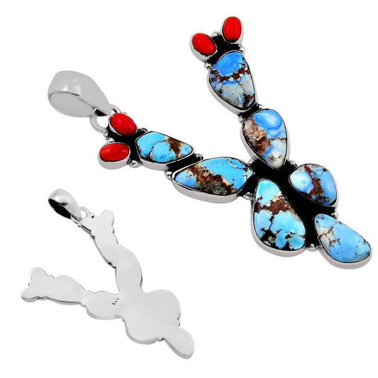 natural golden hills turquoise coral silver pendant