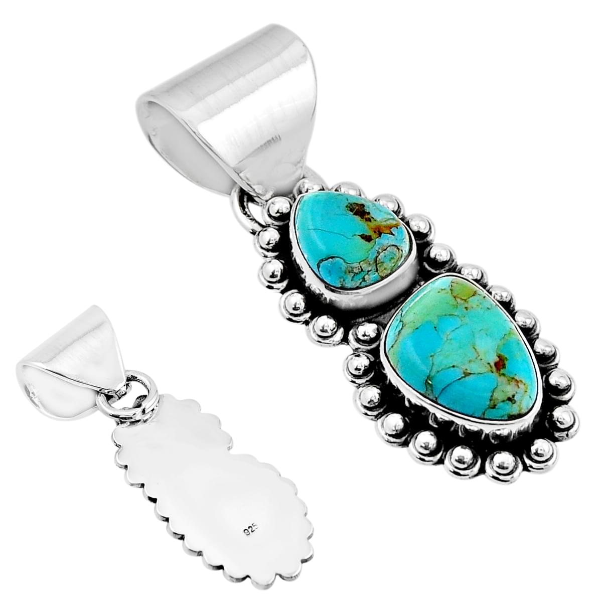 natural green turquoise fancy silver pendant