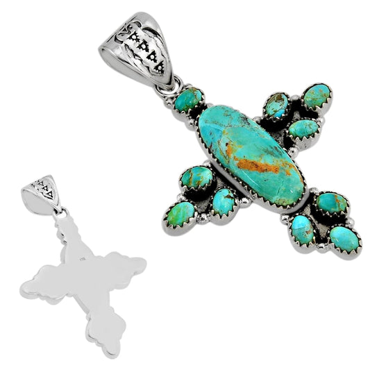 natural green king man turquoise oval silver pendant