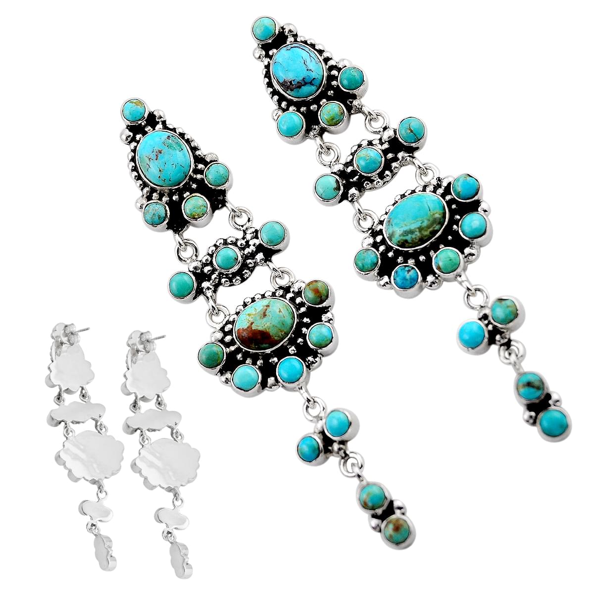 30.48cts back closed natural kingman turquoise 925 silver dangle earrings