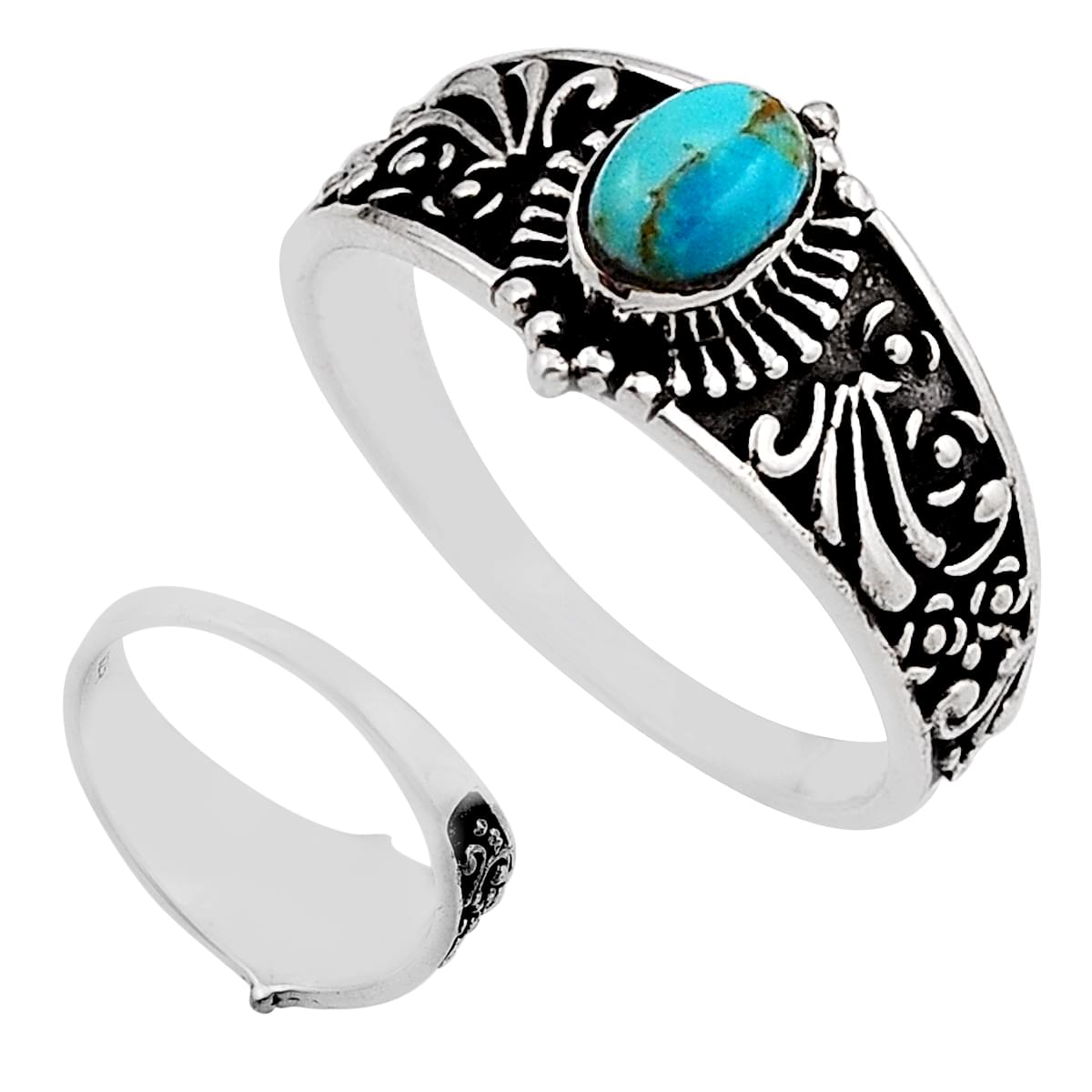 size 8 natural turquoise oval 925 silver ring
