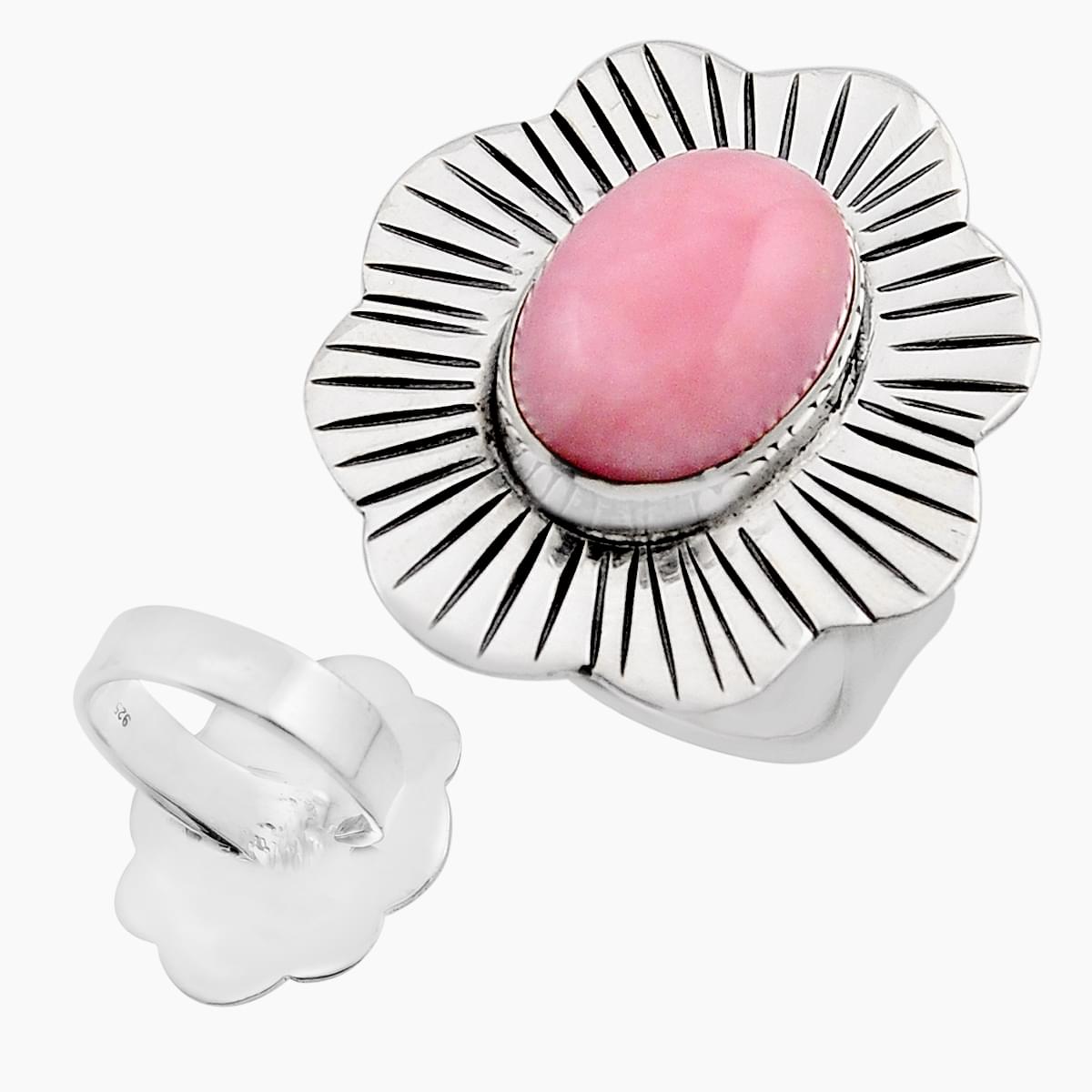natural pink opal 925 silver adjustable ring