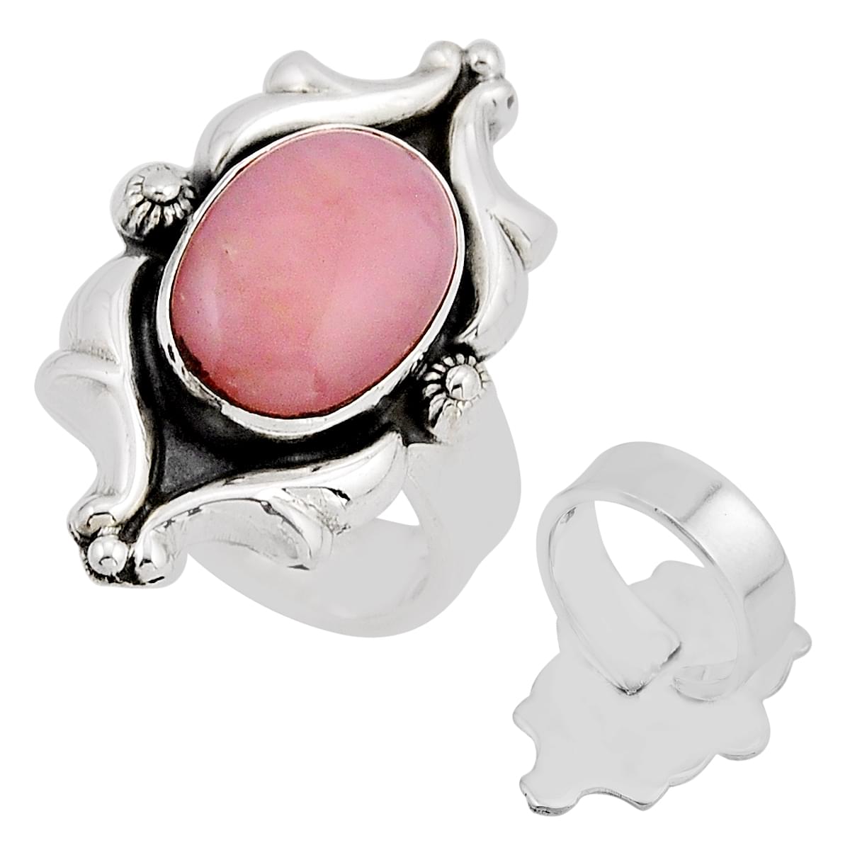 natural pink opal 925 silver adjustable ring size 6