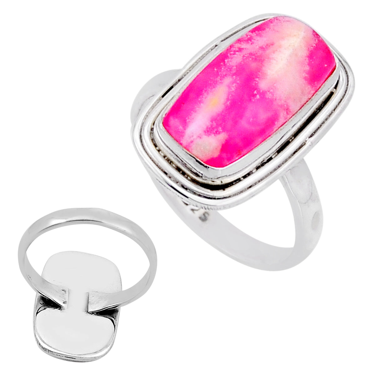 natural pink plume agate octagon silver ring size 7