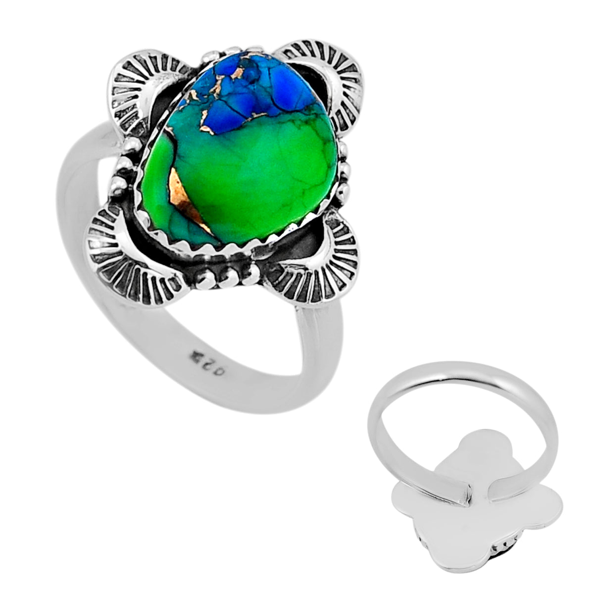 peacock dahlia silver adjustable ring