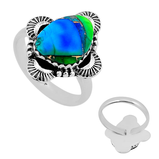 peacock dahlia silver adjustable ring