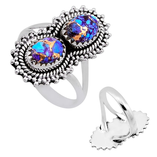 purple copper turquoise oval 925 silver ring size 8