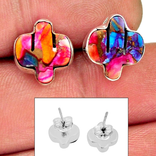 spiny oyster arizona turquoise silver cactus stud earrings
