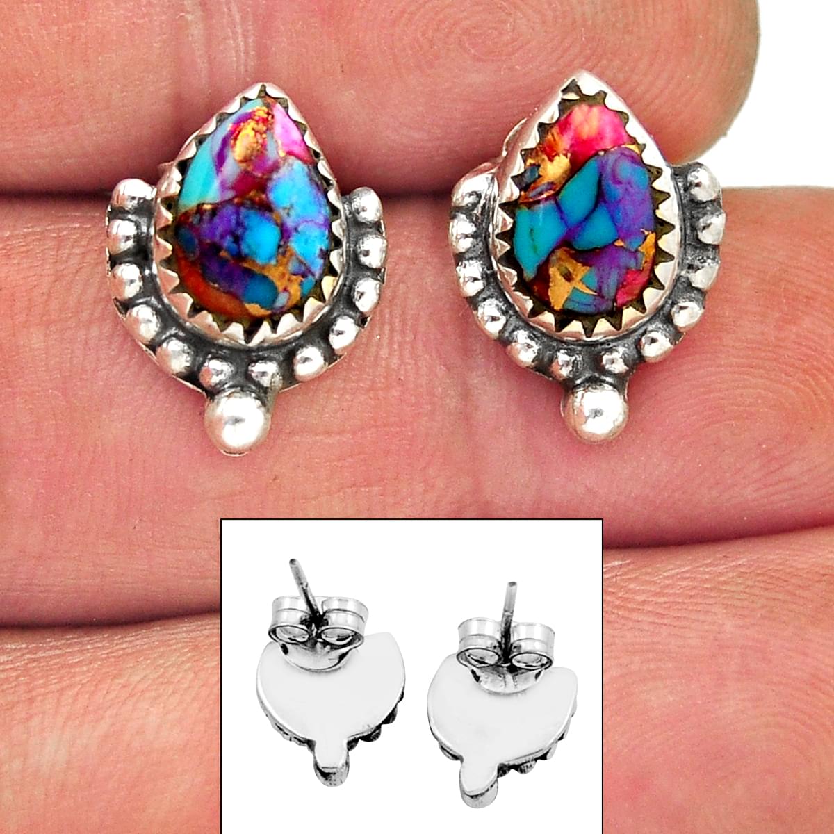 spiny oyster arizona turquoise silver stud earrings
