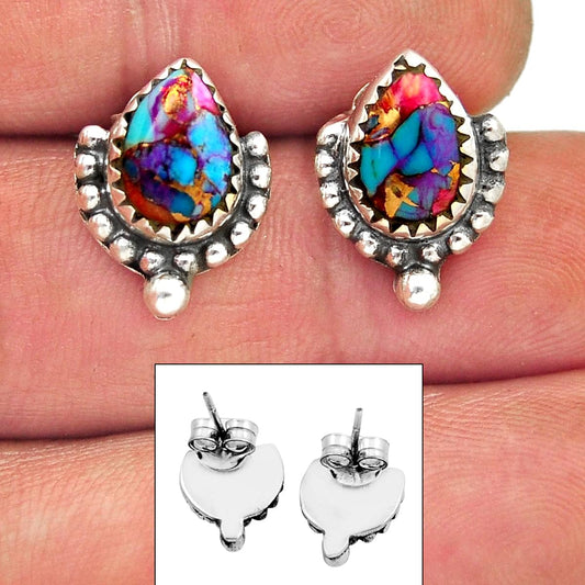 spiny oyster arizona turquoise silver stud earrings