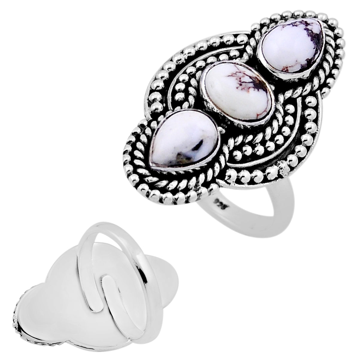 white buffalo 925 silver adjustable ring