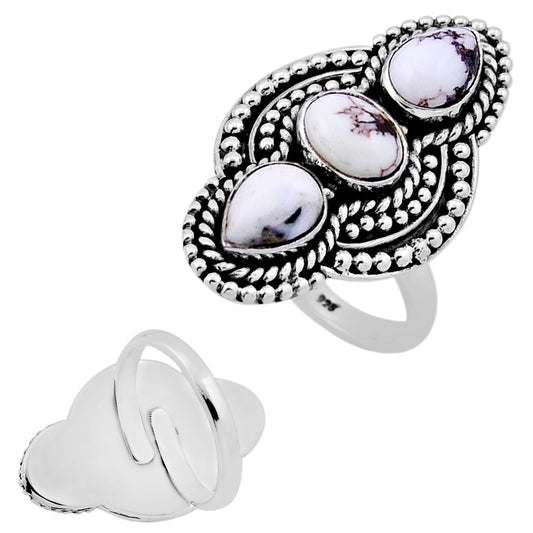 white buffalo 925 silver adjustable ring