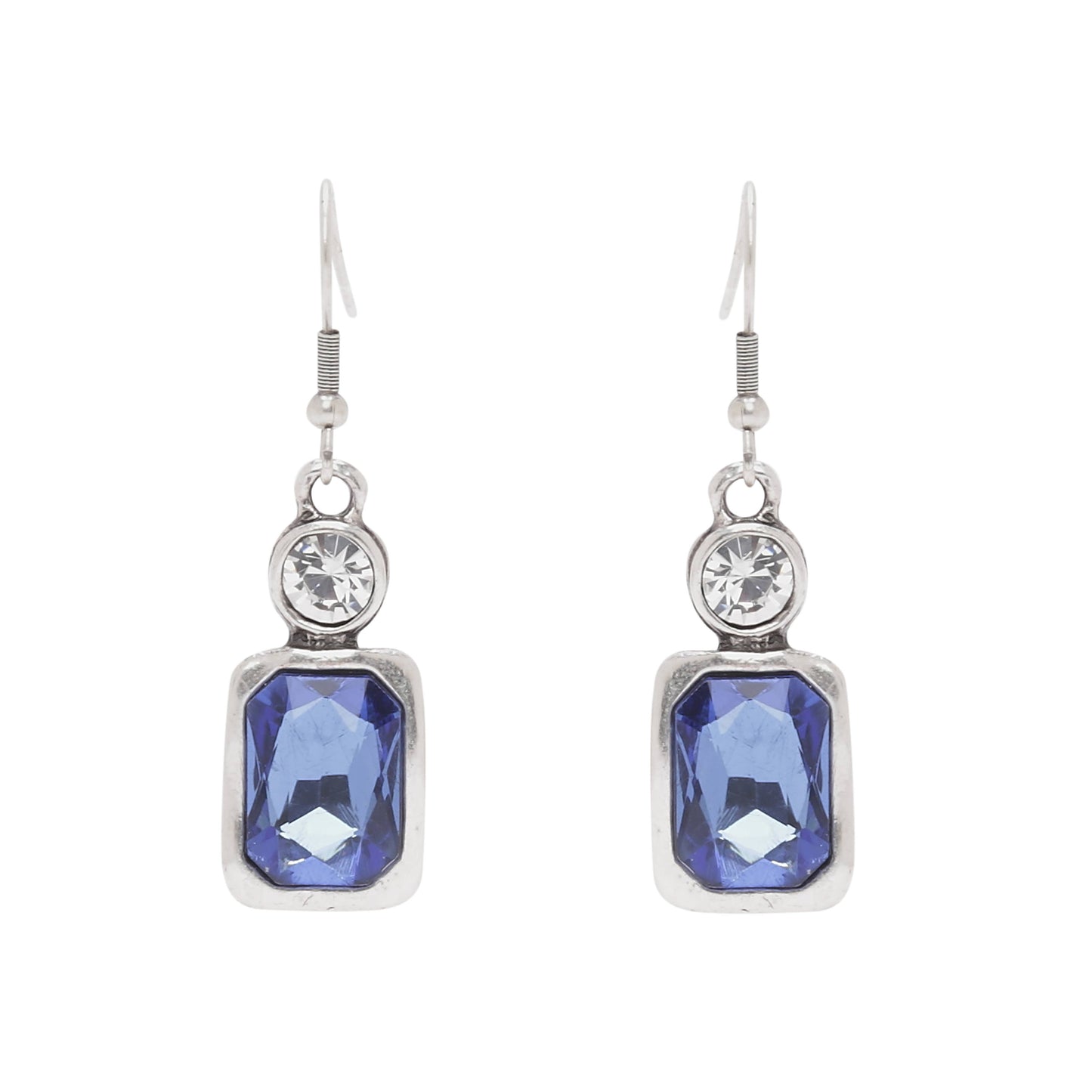 Handmade Blue Crystal Pewter Earrings - 1963