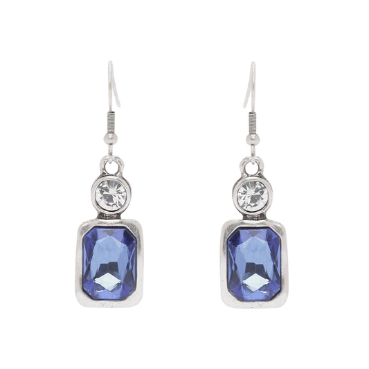 Handmade Blue Crystal Pewter Earrings - 1963