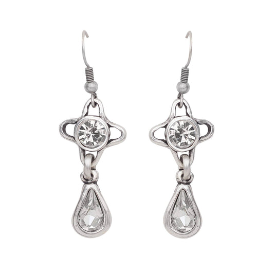 Handmade Clear Crystal Pewter Earrings - 1926