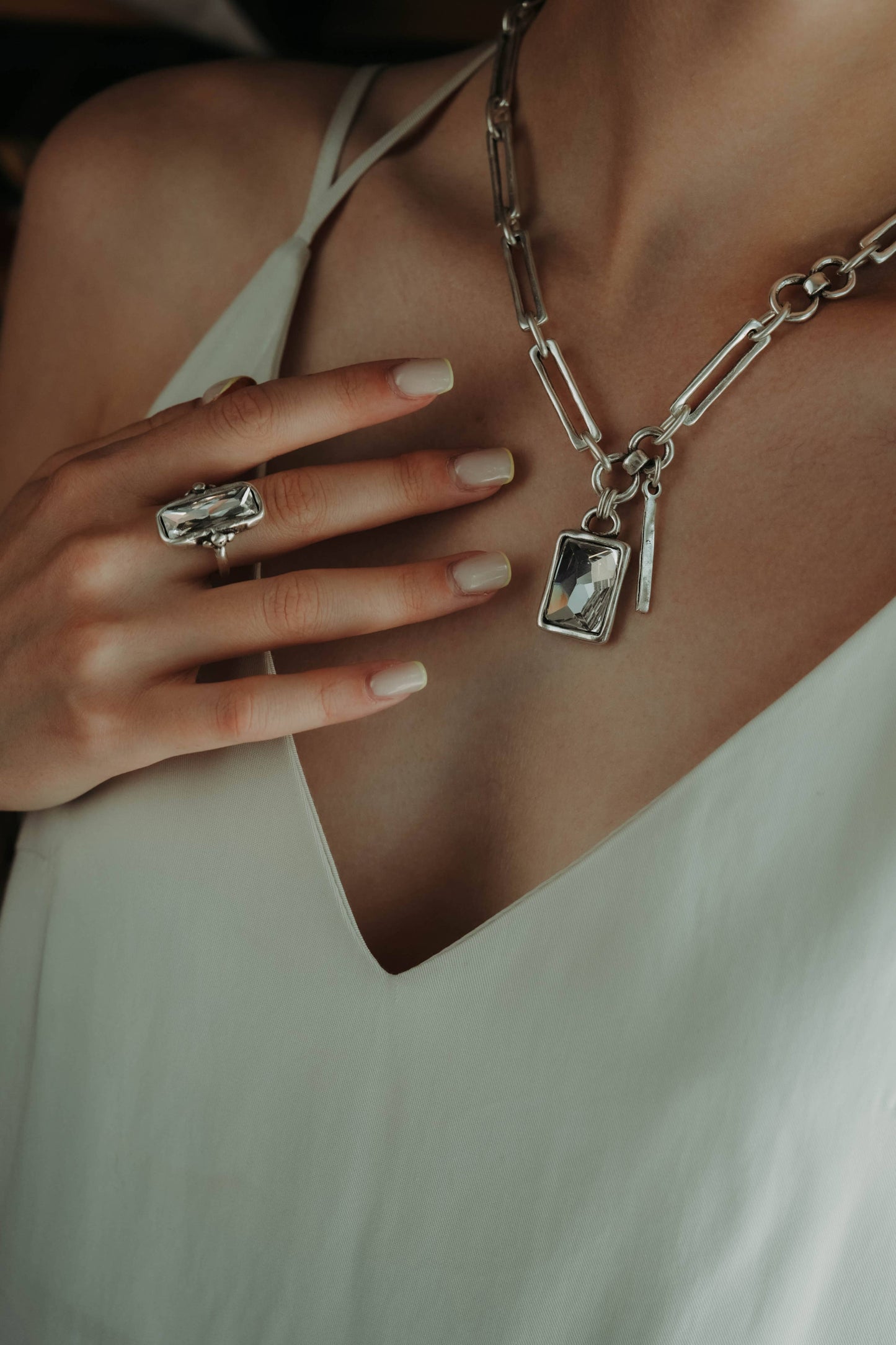 Handmade Crystal Brass Ring - 6814