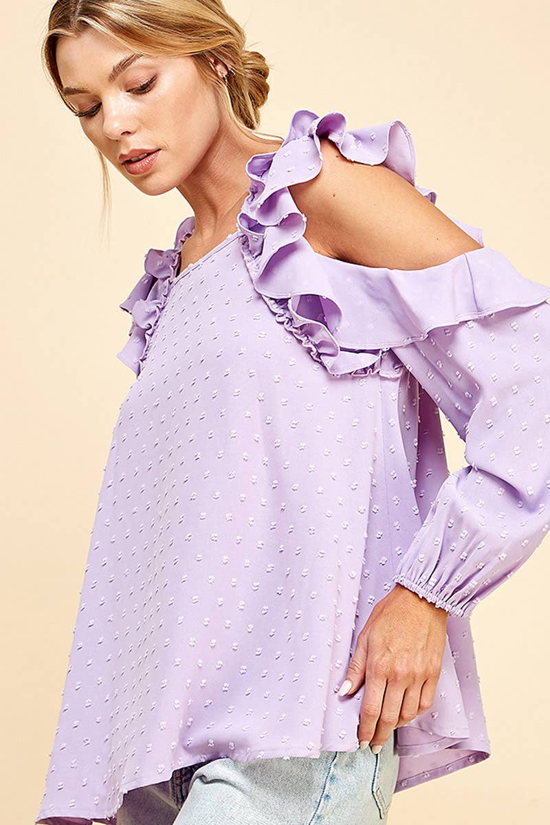 LAVENDER COLD SHOULDER SELF DOT BLOUSE