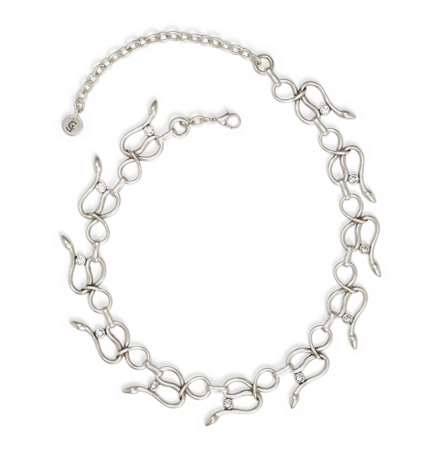 Handmade Snake Crystal Pewter Necklace - 3868