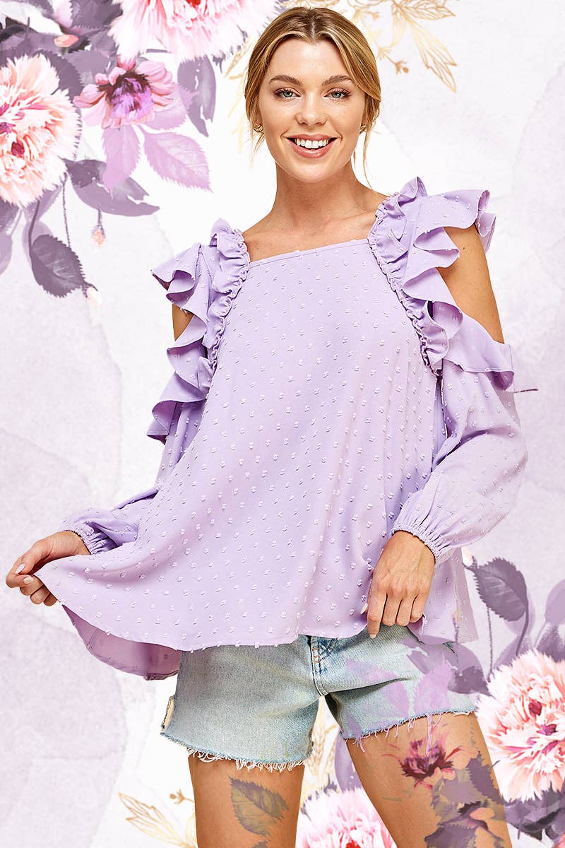 LAVENDER COLD SHOULDER SELF DOT BLOUSE