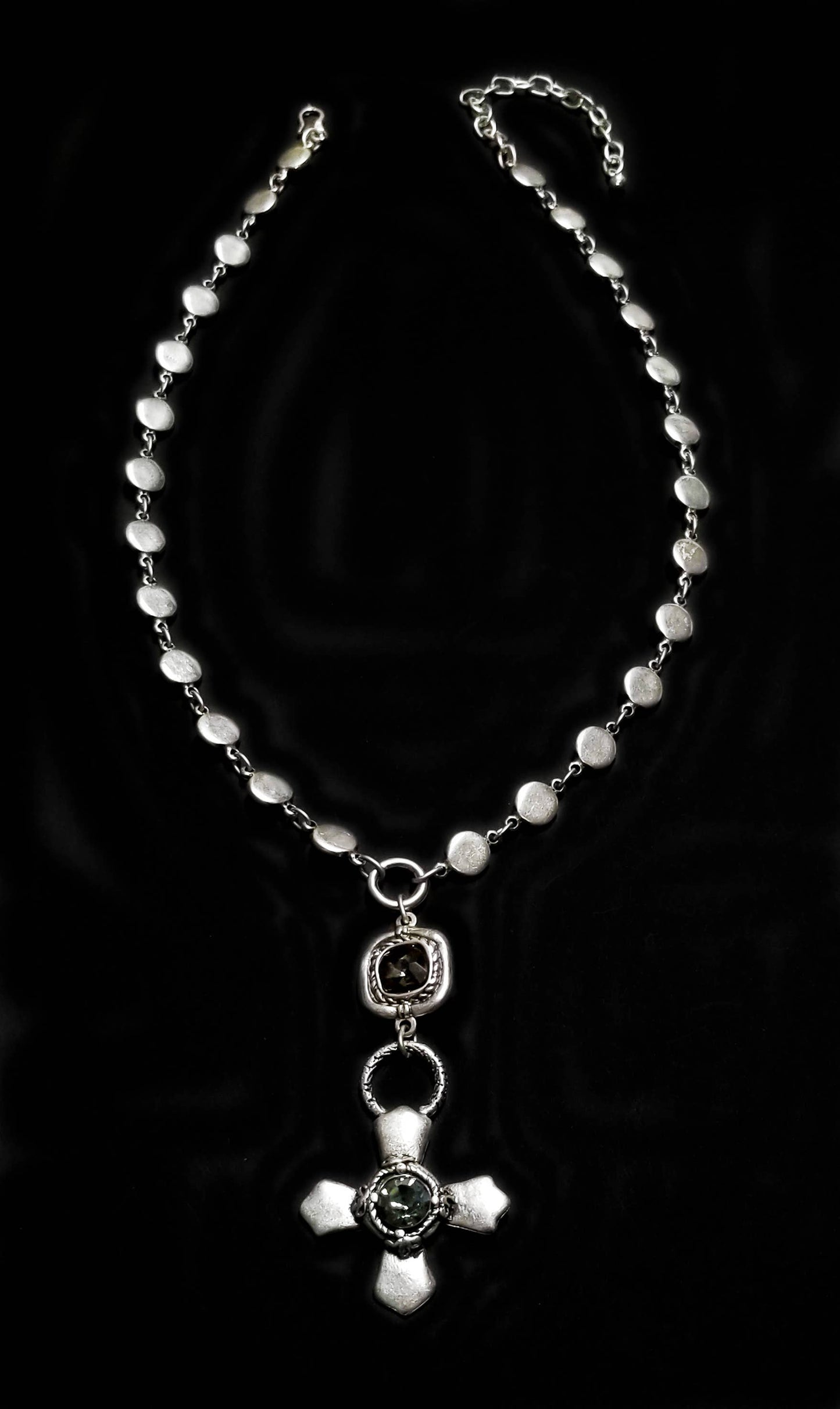 Handmade Pewter & Crystal Cross Necklace - NN3135