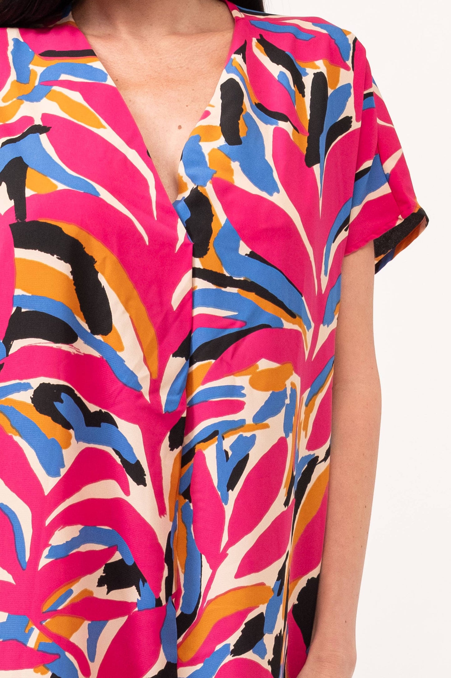PRINTED WOVEN V NECK DROP SHOULDER MAXI DRESS