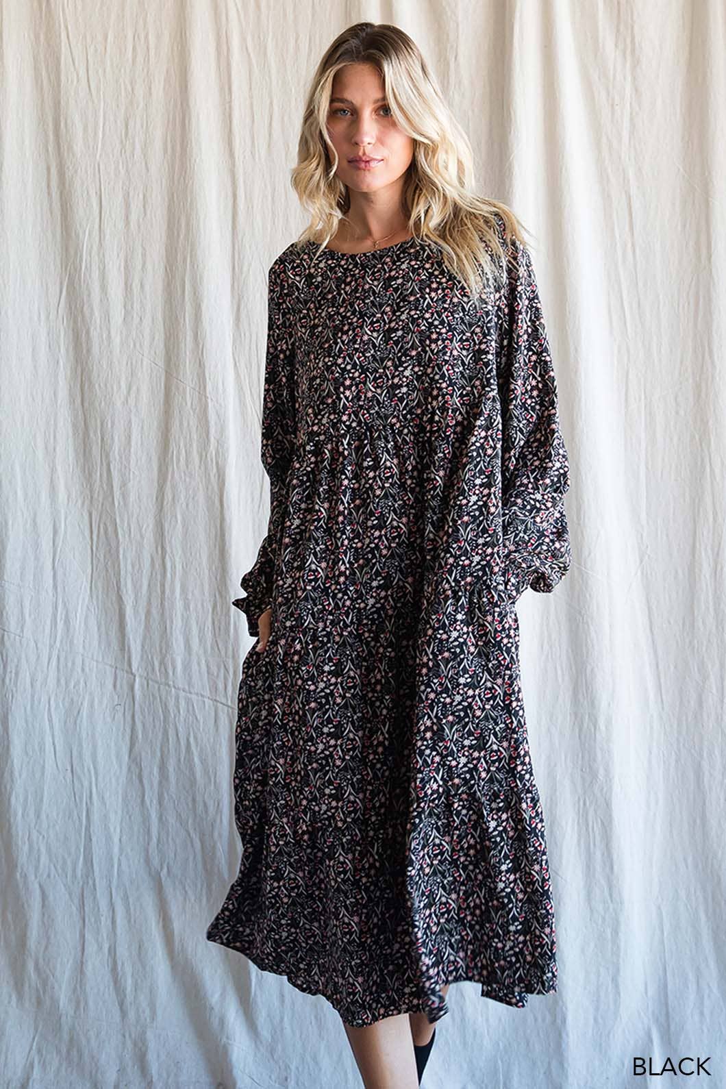 Soft Ditzy Floral Printed Midi Dress