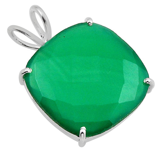 green chalcedony cushion 925 silver pendant