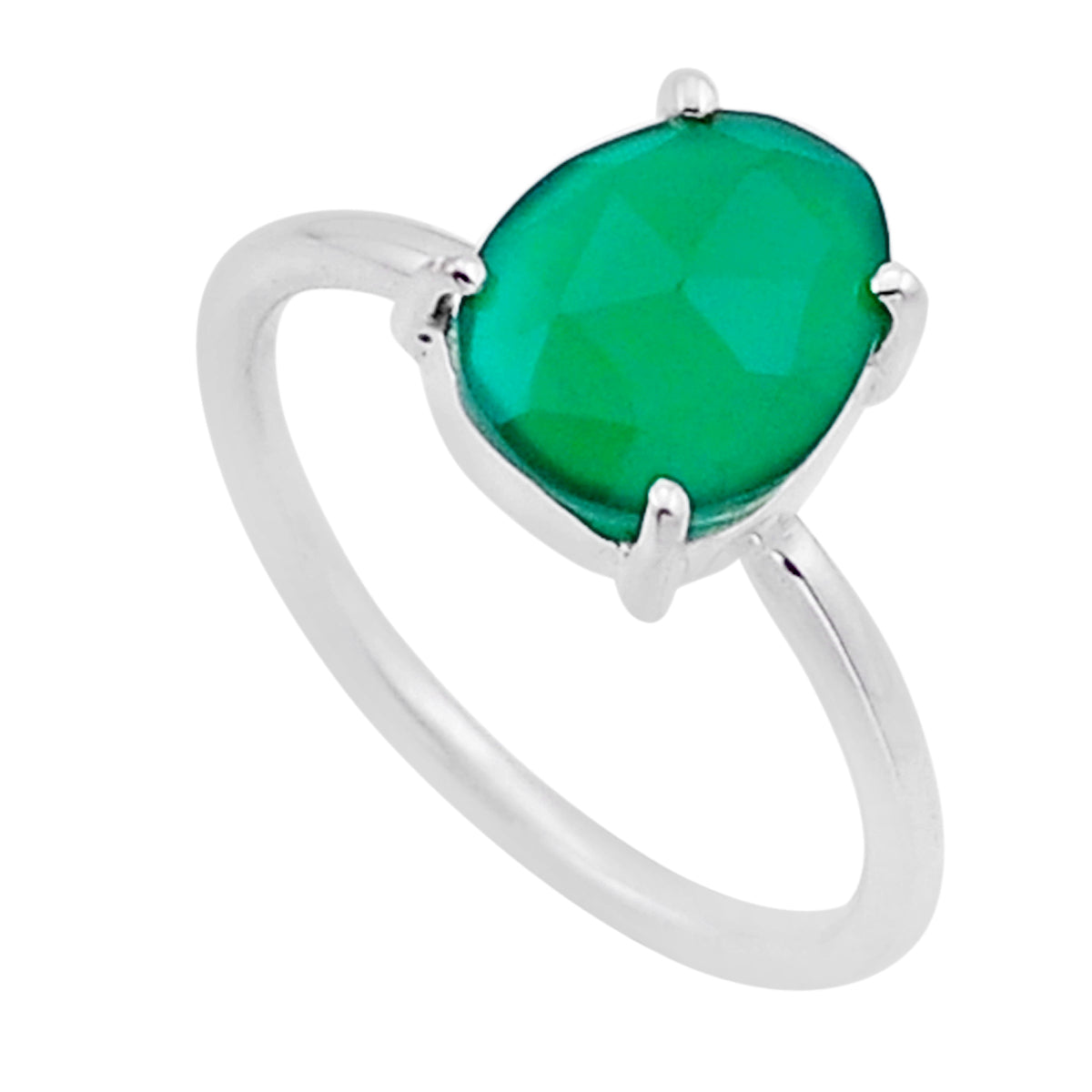 checker cut natural green chalcedony 925 silver ring size 7