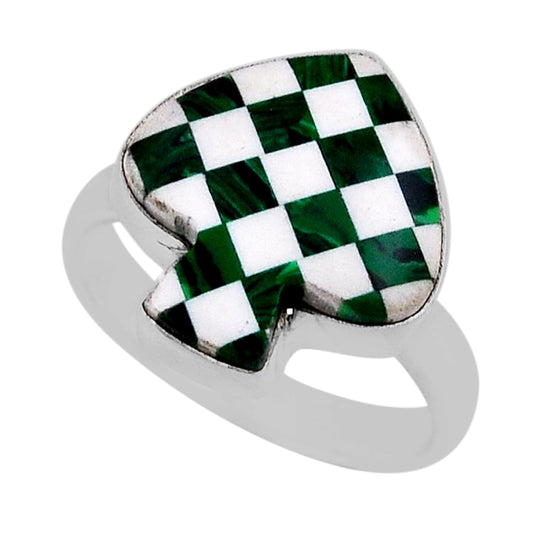 checker white green strip opal 925 sterling silver ring size 6