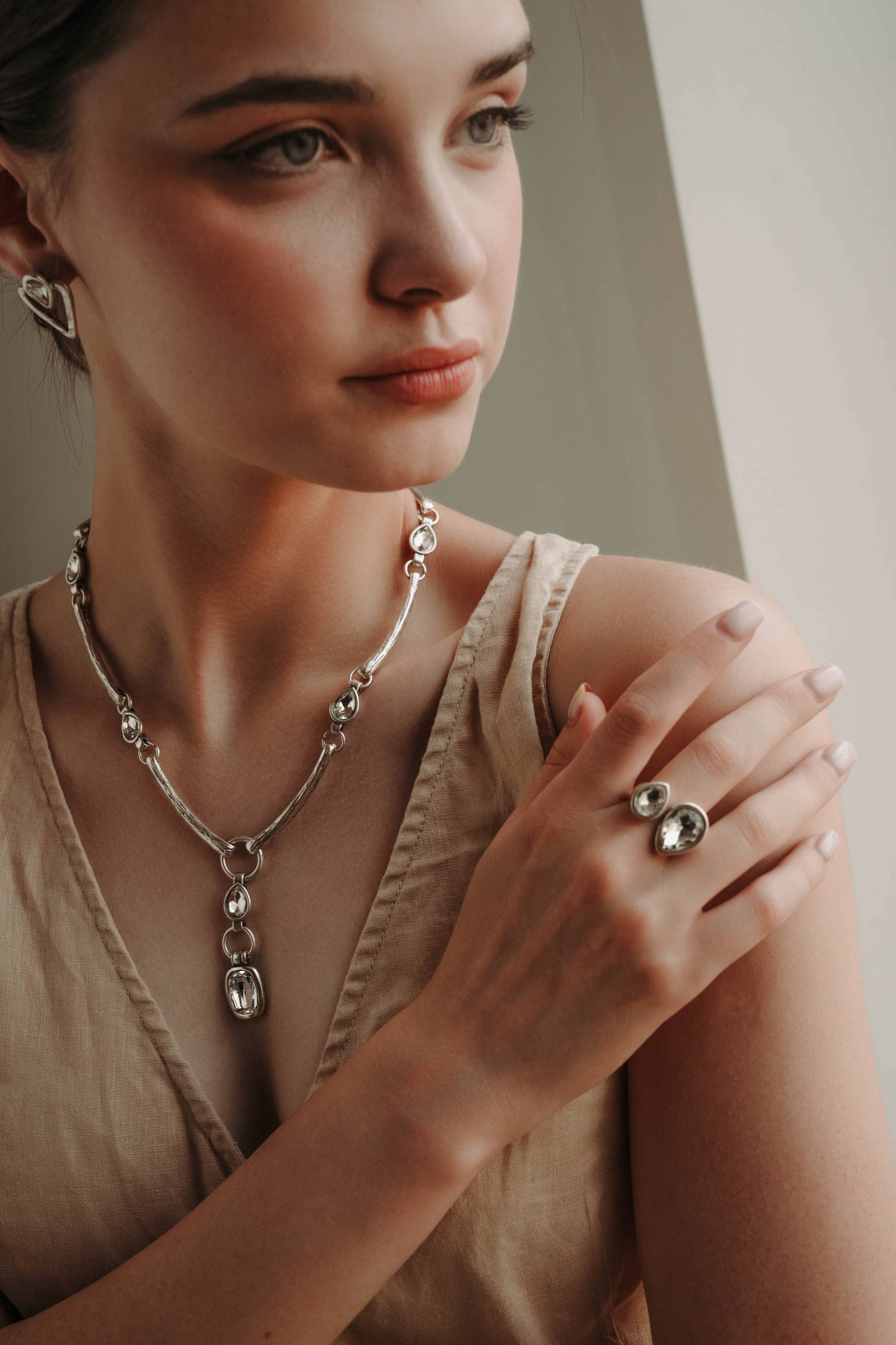 Handmade Crystal Brass Ring - 6813