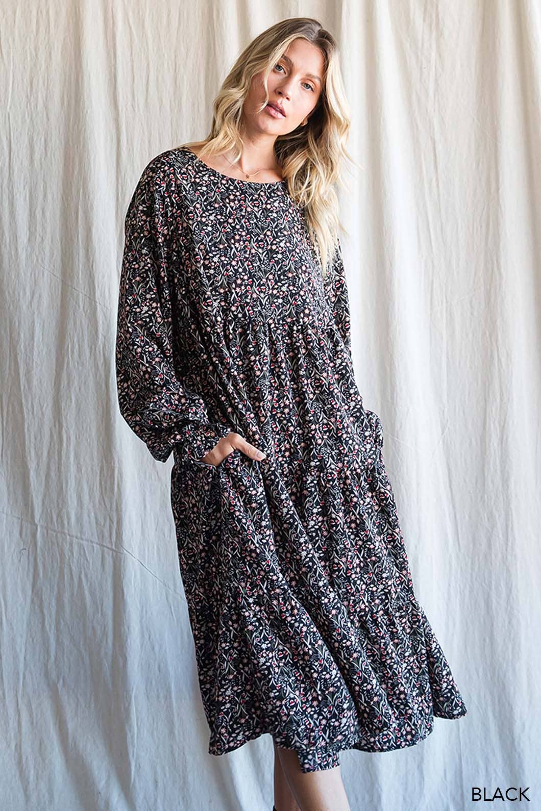 Soft Ditzy Floral Printed Midi Dress