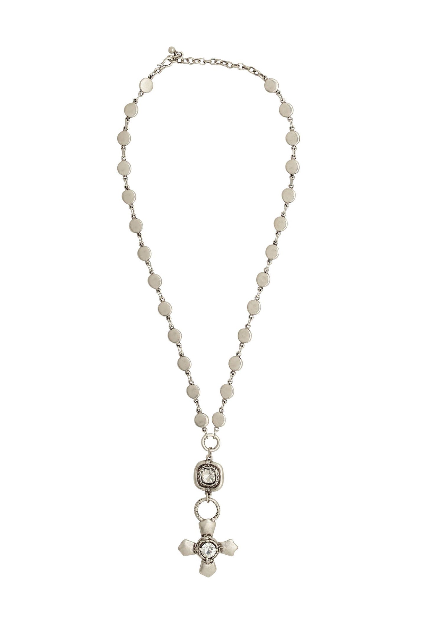 Handmade Pewter & Crystal Cross Necklace - NN3135